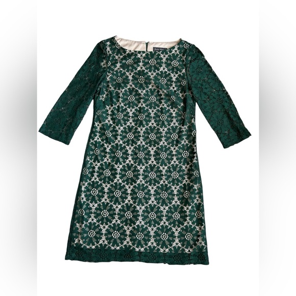 Jessica Howard Emerald Green Lace Dress w/3/4 sleeves and nude lining size 10 - Picture 5 of 14